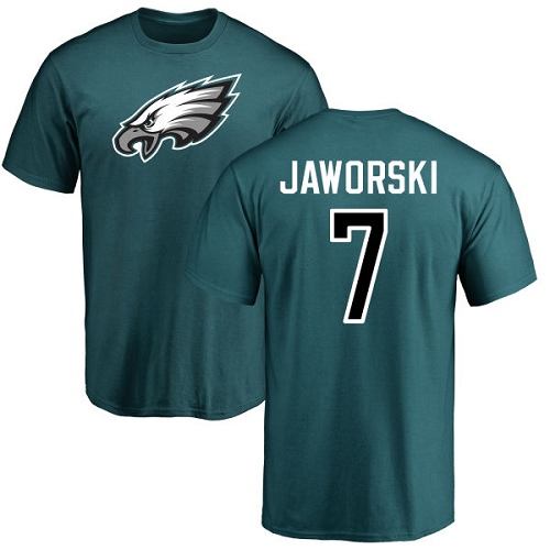 Men Philadelphia Eagles #7 Ron Jaworski Green Name and Number Logo NFL T Shirt